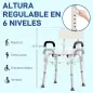 Silla de Ducha para Personas Mayores con Respaldo Altura Regulable Antideslizante y Apoyabrazos Carga 136 kg