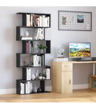 Estanteria Libreria 6 Estantes Madera Forma S 80x24x191 cm Estantes Color Negro