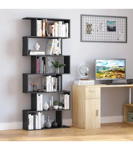 Estanteria Libreria 6 Estantes Madera Forma S 80x24x191 cm Estantes Color Negro