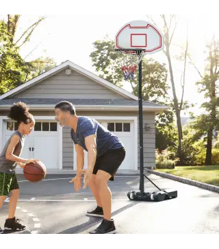 Canasta de Baloncesto con Altura Ajustable de 155-210 cm Base Rellenable y Ruedas para Exterior e Interior Multicolor