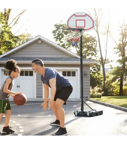 Canasta de Baloncesto con Altura Ajustable de 155-210 cm Base Rellenable y Ruedas para Exterior e Interior Multicolor