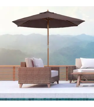 Sombrilla de Terraza Ø250x230 cm con 6 Varillas Sistema de Cuerda para Exterior Balcón Patio Café