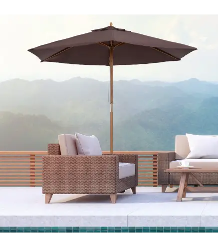 Sombrilla de Terraza Ø250x230 cm con 6 Varillas Sistema de Cuerda para Exterior Balcón Patio Café