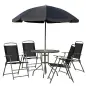 Conjunto de Muebles para Jardín con 4 Sillas 1 Mesa y 1 Parasol Texteline Aluminio y Poliéster Negro