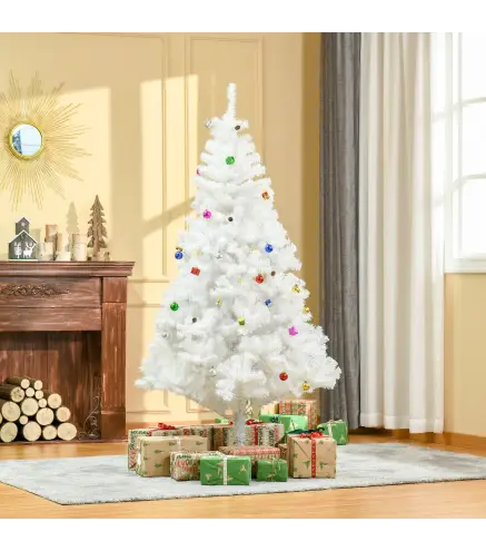 Árbol de Navidad Artificial 180 cm con 930 Ramas de Plástico 48 Decoraciones Incluidas Ø105x180 Blanco