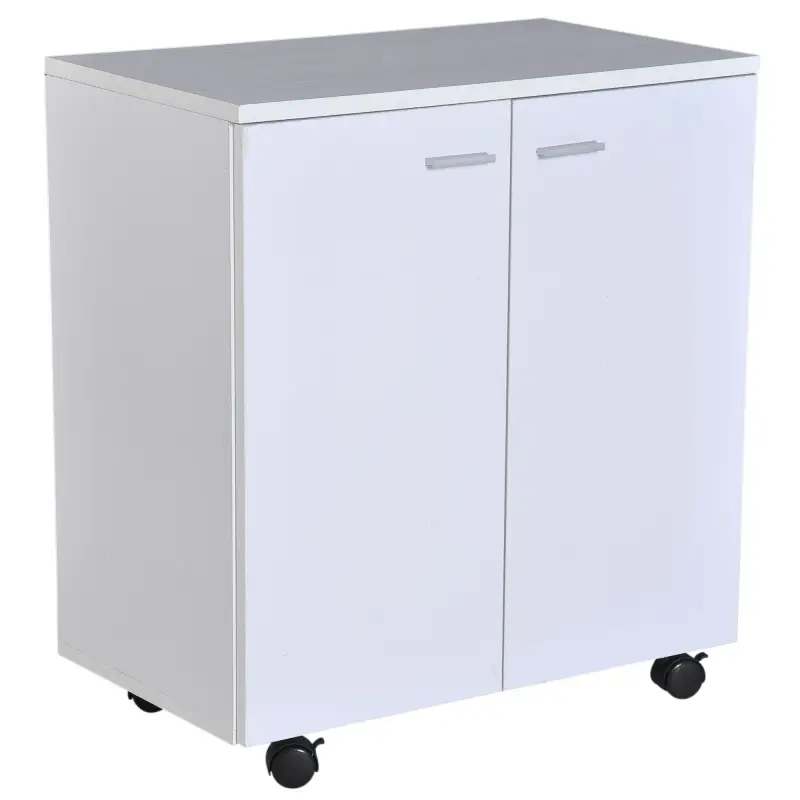 Aparador con Ruedas, Aparador de Salón con 2 Puertas y Estantes, para Sala de Estar, Dormitorio, Oficina, 60x35x65 cm, Blanco Aparador con Ruedas, Aparador de Salón con 2 Puertas y Estantes, para Sala de Estar, Dormitorio, Oficina, 60x35x65 cm, Blanco