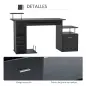 Mesa de Escritorio con 6 Estantes Cajón Bandeja de Teclado y Soportes para Monitor Impresora 152x60x88 cm Negro