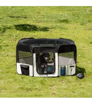 Parque Plegable para Perros de 8 Paneles Parque de Juego para Mascotas con Bolsa de Transporte Ø120x58 cm Negro