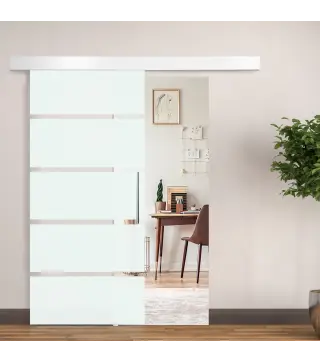 Puerta Corredera de Cristal 90x205 cm Puerta Corrediza Deslizante con Riel de Cristal de Seguridad Translúcido