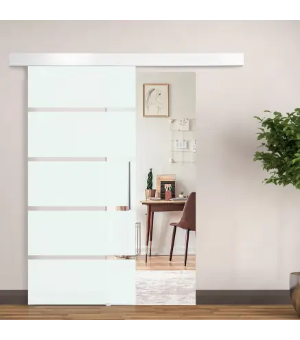 Puerta Corredera de Cristal 90x205 cm Puerta Corrediza Deslizante con Riel de Cristal de Seguridad Translúcido