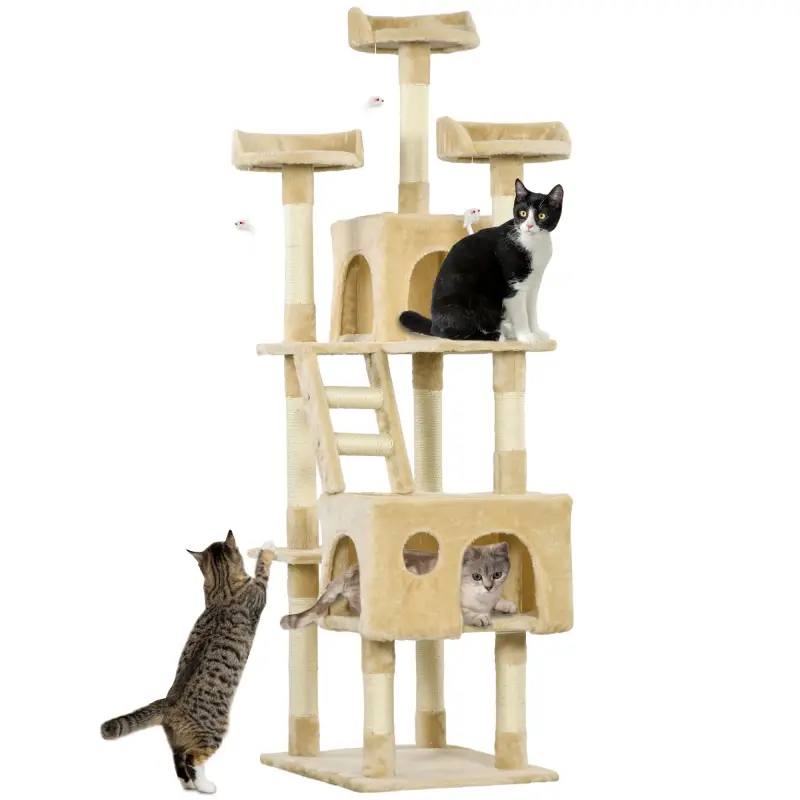 Rascador Árbol para Gatos Grande 60x50x181 cm con Poste de Arañar Múltiples Plataformas Escaleras Cuevas Juguetes Centro de Acti
