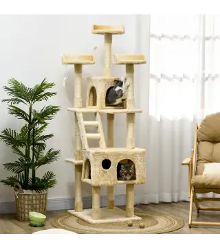 Rascador Árbol para Gatos Grande 60x50x181 cm con Poste de Arañar Múltiples Plataformas Escaleras Cuevas Juguetes Centro de Acti