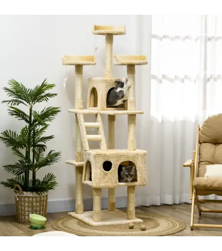 Rascador Árbol para Gatos Grande 60x50x181 cm con Poste de Arañar Múltiples Plataformas Escaleras Cuevas Juguetes Centro de Acti