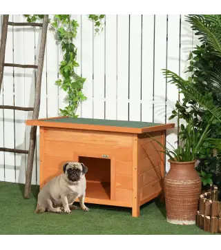 Caseta para Perro de Exterior con Tejado Abatible y Patas Antideslizantes para Interior y Exterior 82x58x58 cm Natural