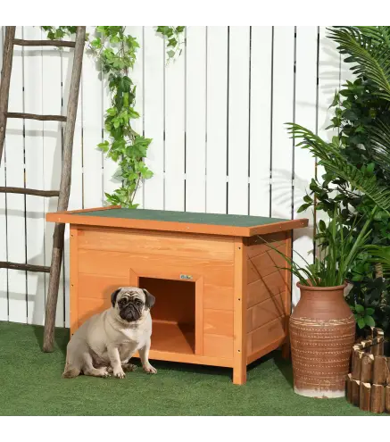 Caseta para Perro de Exterior con Tejado Abatible y Patas Antideslizantes para Interior y Exterior 82x58x58 cm Natural