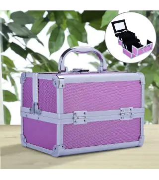 Maletín Maquillaje Profesional Estuche de Cosmético Portátil con Bandejas de 3 Niveles y Espejo 2 Llaves para Joyero Manicura Vi