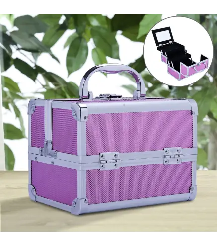 Maletín Maquillaje Profesional Estuche de Cosmético Portátil con Bandejas de 3 Niveles y Espejo 2 Llaves para Joyero Manicura Vi