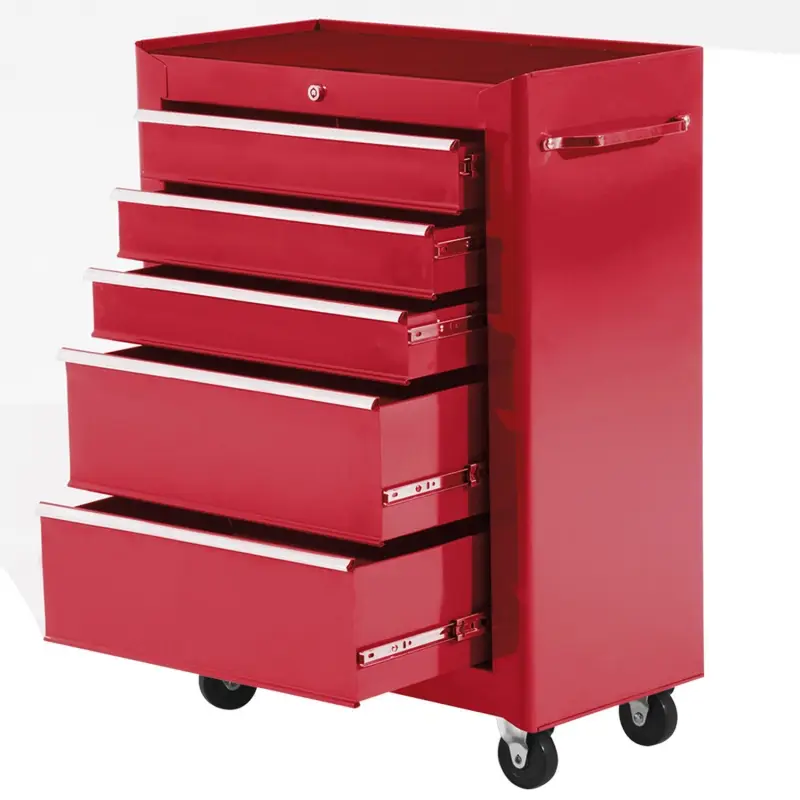 Carro de Herramientas para Taller con Ruedas 5 Cajones Armario con Cierre y Asa Lateral 61,5x33x82,5 cm Rojo Carro de Herramientas para Taller con Ruedas 5 Cajones Armario con Cierre y Asa Lateral 61,5x33x82,5 cm Rojo