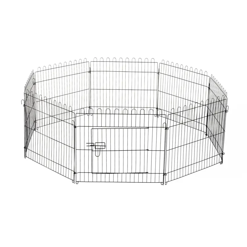 Parque de Juegos para Perros 8 Paneles 71x61 cm Plegables Jaula Metálica para Mascotas con Puerta para Jardín Patio Exterior Neg