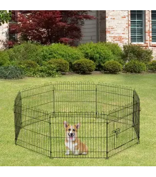Parque de Juegos para Perros 8 Paneles 71x61 cm Plegables Jaula Metálica para Mascotas con Puerta para Jardín Patio Exterior Neg