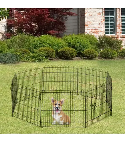 Parque de Juegos para Perros 8 Paneles 71x61 cm Plegables Jaula Metálica para Mascotas con Puerta para Jardín Patio Exterior Neg