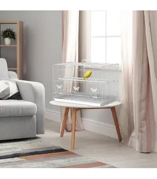 Jaula para Pájaros 60x41x41 cm Pajarera de Metal con Comederos 2 Perchas 3 Puertas y Asa de Transporte para Pájaros Pequeños Can