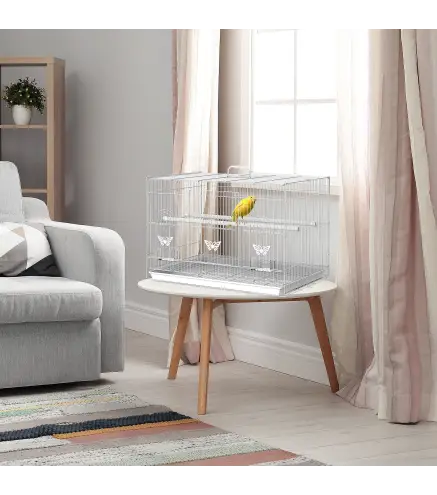 Jaula para Pájaros 60x41x41 cm Pajarera de Metal con Comederos 2 Perchas 3 Puertas y Asa de Transporte para Pájaros Pequeños Can