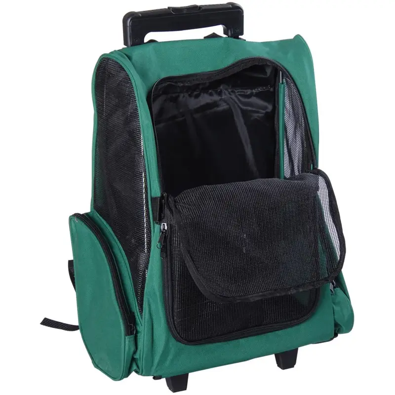 Transportín 2 en 1 para Mascotas Mochila o Carrito de Viaje para Perro y Gato con 2 Ruedas con Asa retráctil de Aluminio y Bolsi