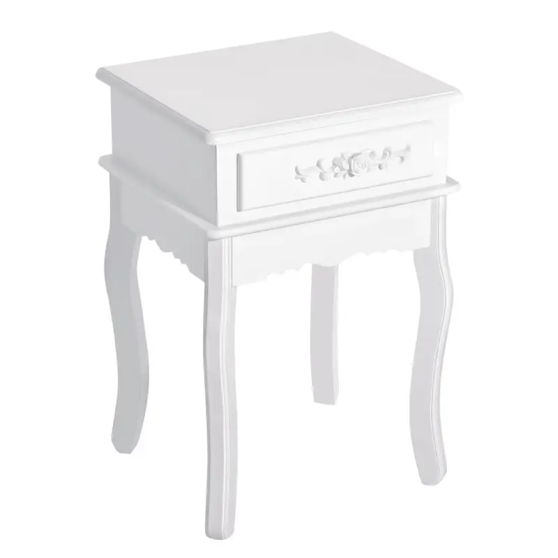 Mesita de Noche con 1 Cajón Mesa Auxiliar de Madera para Dormitorio Salón Estilo Moderno 40x35x60 cm Blanco