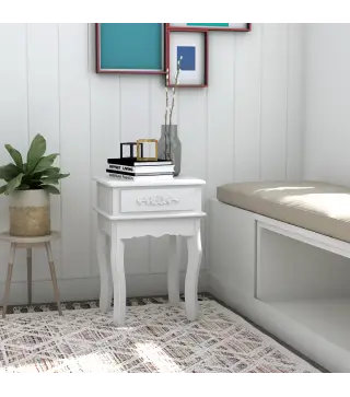 Mesita de Noche con 1 Cajón Mesa Auxiliar de Madera para Dormitorio Salón Estilo Moderno 40x35x60 cm Blanco