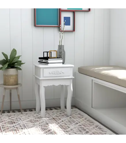Mesita de Noche con 1 Cajón Mesa Auxiliar de Madera para Dormitorio Salón Estilo Moderno 40x35x60 cm Blanco