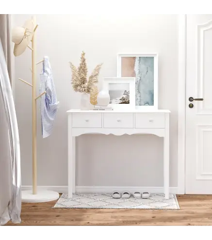 Mesa Consola de Madera Mueble Recibidor de Entrada con 3 Cajones para Salón Pasillo Carga 45 kg 100x32x85 cm Blanco