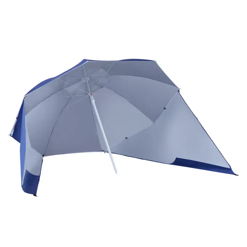Parasol para Playa 2 en 1 con 2 Paneles Laterales Toldo Portátil Anti-UV con Bolsa de Transporte Ø210x222cm Azul
