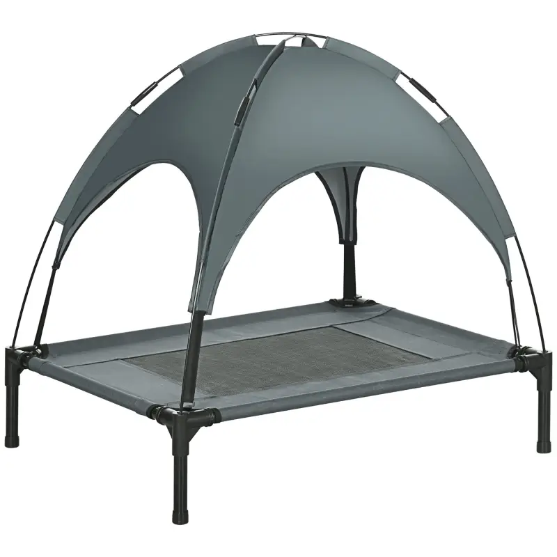 Cama Elevada para Mascotas Portátil con Toldo Extraíble Tela Transpirable al Aire Libre para Interior y Exterior 76x61x73 cm Gri