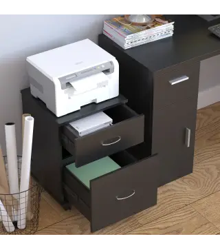 Cajonera de Oficina y Hogar tipo Archivador de Madera Móvil con Ruedas y 2 Cajones 41x39x58cm Negro