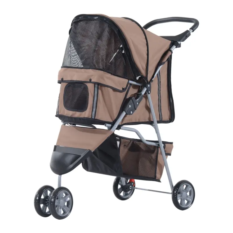 Carrito para Perros Pequeños con Cesta de Almacenaje Ventanas de Malla y 2 Ruedas Universales 75x45x97 cm Café