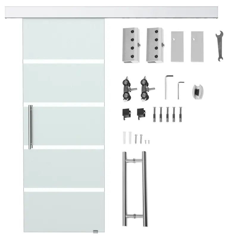 Puerta Corredera de Cristal 77,5x205 cm Puerta Corrediza Deslizante con Riel de Cristal de Seguridad Translúcido