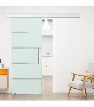 Puerta Corredera de Cristal 77,5x205 cm Puerta Corrediza Deslizante con Riel de Cristal de Seguridad Translúcido