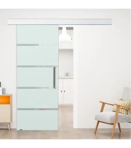 Puerta Corredera de Cristal 77,5x205 cm Puerta Corrediza Deslizante con Riel de Cristal de Seguridad Translúcido