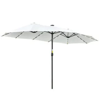 Sombrilla Doble con 48 Luces LED 4,5x2,65 m Manivela Protección Solar para Terraza Jardín Piscina Crema