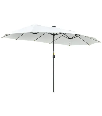 Sombrilla Doble con 48 Luces LED 4,5x2,65 m Manivela Protección Solar para Terraza Jardín Piscina Crema