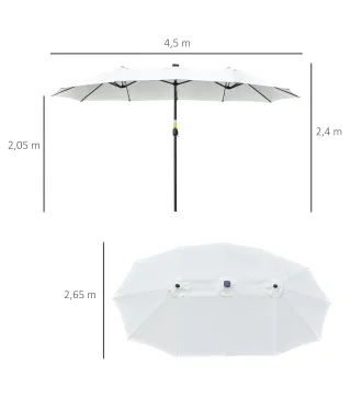 Sombrilla Doble con 48 Luces LED 4,5x2,65 m Manivela Protección Solar para Terraza Jardín Piscina Crema