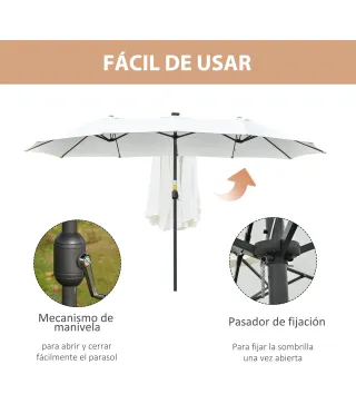 Sombrilla Doble con 48 Luces LED 4,5x2,65 m Manivela Protección Solar para Terraza Jardín Piscina Crema