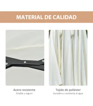 Sombrilla Doble con 48 Luces LED 4,5x2,65 m Manivela Protección Solar para Terraza Jardín Piscina Crema