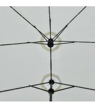Sombrilla Doble con 48 Luces LED 4,5x2,65 m Manivela Protección Solar para Terraza Jardín Piscina Crema