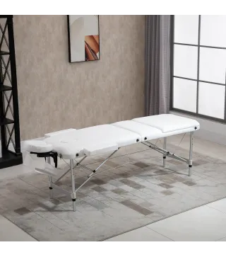 Camilla Masaje Plegable de Aluminio con Altura Ajustable 3 Zonas Reposacabezas Reposabrazos Blanco