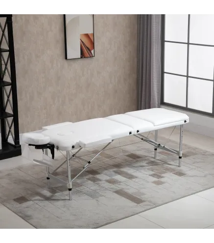 Camilla Masaje Plegable de Aluminio con Altura Ajustable 3 Zonas Reposacabezas Reposabrazos Blanco