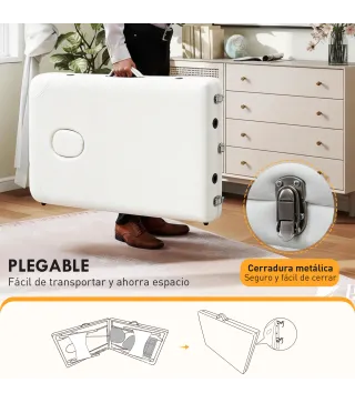 Camilla Masaje Plegable de Aluminio con Altura Ajustable 3 Zonas Reposacabezas Reposabrazos Blanco
