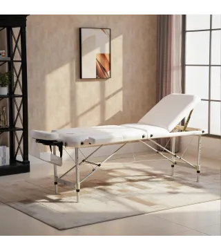 Camilla Masaje Plegable de Aluminio con Altura Ajustable 3 Zonas Reposacabezas Reposabrazos Blanco