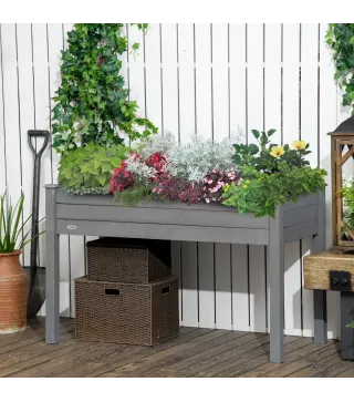 Huerto Urbano Elevado de Madera 122,5x56,5x76 cm con Tela no Tejida para Cultivos Plantas Flores Gris Oscuro